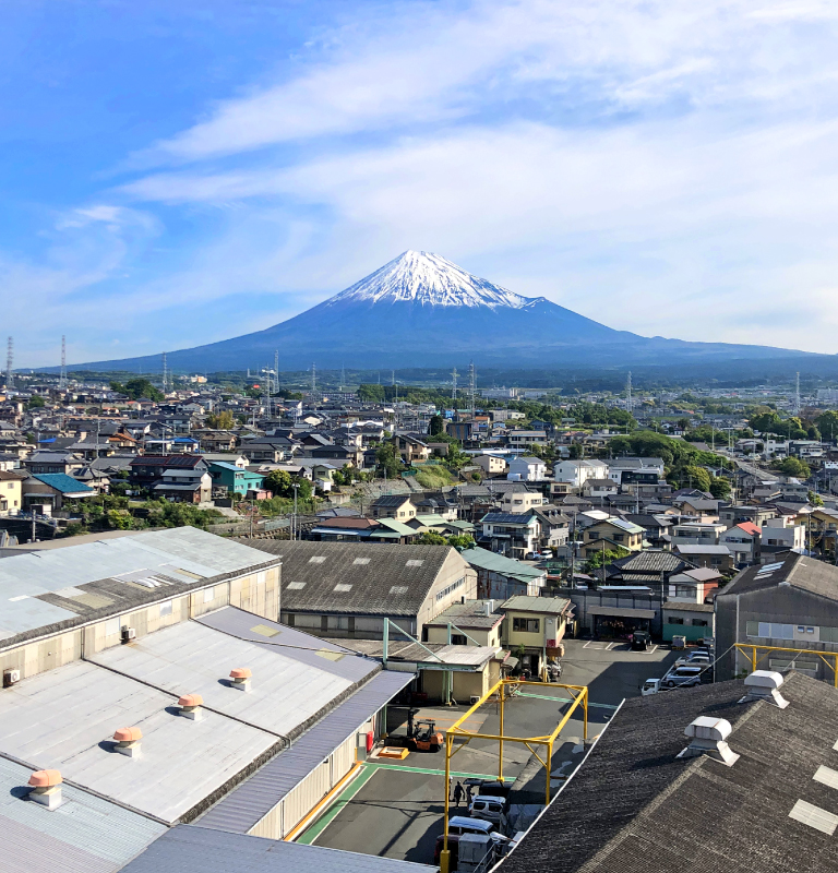 丸王産業から見える富士の町と富士山